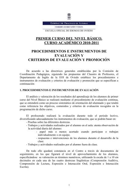 PRIMER CURSO DEL NIVEL BÁSICO - Escuela Oficial de Idiomas ...