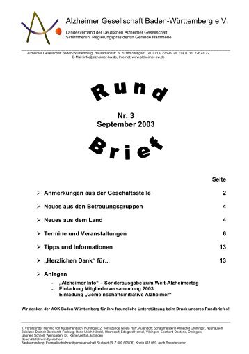 Nr. 3 September 2003 - Alzheimer Gesellschaft Baden-Württemberg