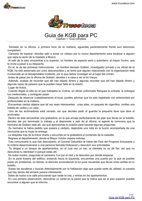 Guia de KGB para PC - Trucoteca.com