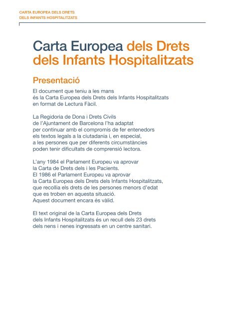 Carta Europea dels Drets dels Infants Hospitalitzats - Ajuntament de ...