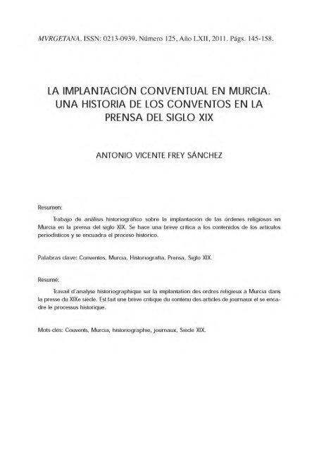 la implantación conventual en murcia. una historia de los conventos ...