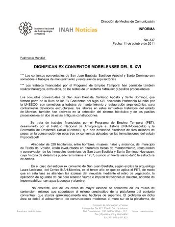 DIGNIFICAN EX CONVENTOS MORELENSES DEL S. XVI - Instituto ...