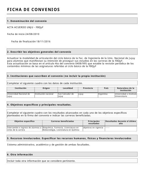 ficha de convenios - Facultad de Bioquímica,Química y Farmacia ...