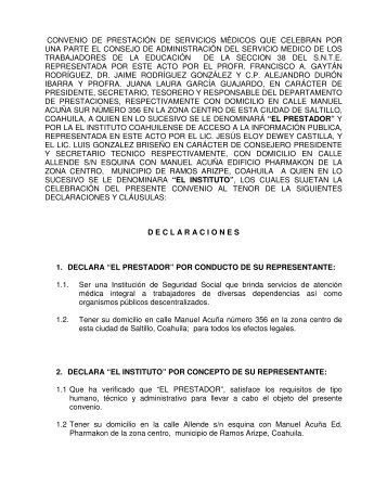 convenio de prestación de servicios médicos que celebran por una ...