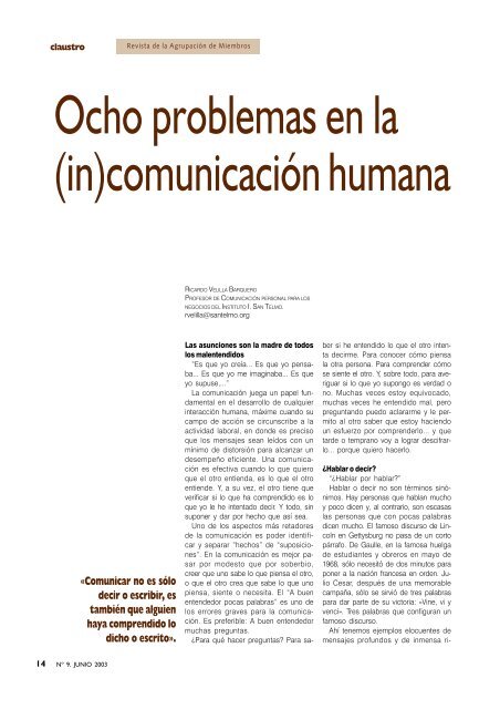 Ocho problemas en la (in)comunicación humana - Instituto ...