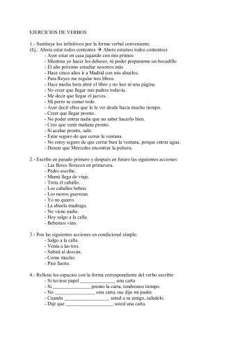 EJERCICIOS DE VERBOS 1.- Sustituye los infinitivos por la forma ...