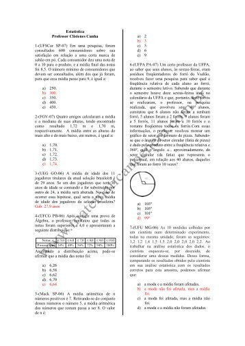 Estatística Professor Clístenes Cunha 1 - Matemática no ENEM