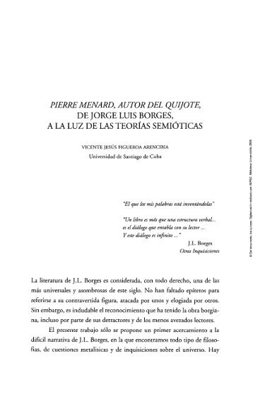 Pierre Menard, autor del Quijote, de Jorge Luis Borges, a ... - Acceda