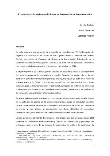 Cecilia Bértola, Noelia Carrancio y Leonardo Nicolini - Facultad de ...