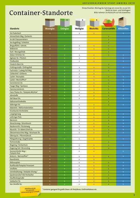 Abfuhrkalender der Stadt Amberg 2010