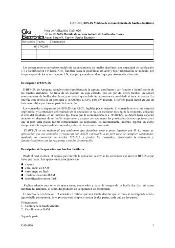 Page 1 CAN-026, BFS-2S Módulo de reconocimiento de huellas ...