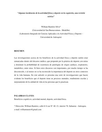 “Algunas incidencias de la actividad física y deporte en la cognición ...