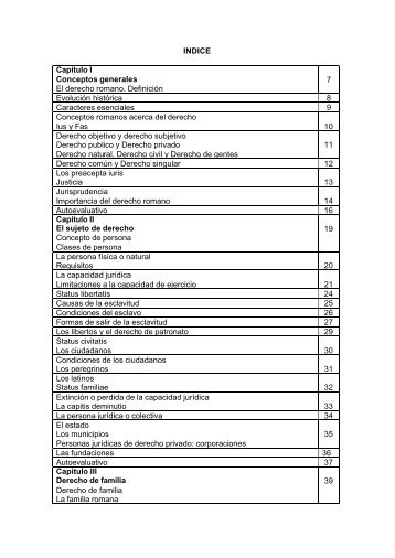 INDICE Capitulo I Conceptos generales El derecho romano ... - URBE