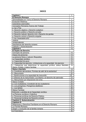 INDICE Capitulo I 1 El Derecho Romano Generalidades en ... - URBE