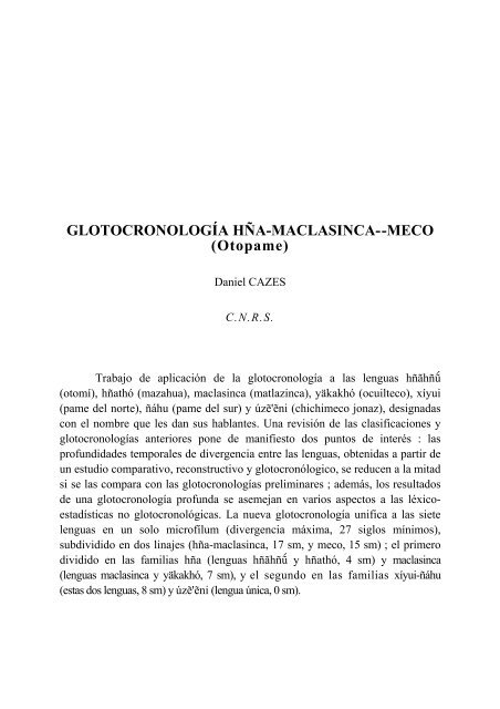 GLOTOCRONOLOGIA HÑA-MACLASINCA--MECO ... - celia - CNRS