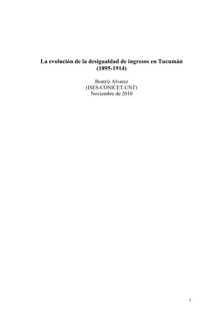 La evolución de la desigualdad de ingresos en Tucumán (1895-1914)
