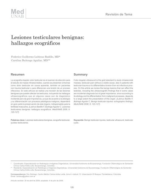 Lesiones testiculares benignas: hallazgos ecográficos