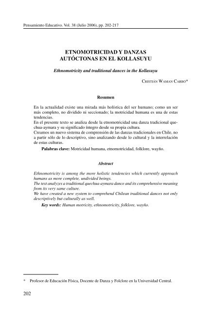 ETNOMOTRICIDAD Y DANZAS AUTóCTONAS EN EL KOLLASUYU