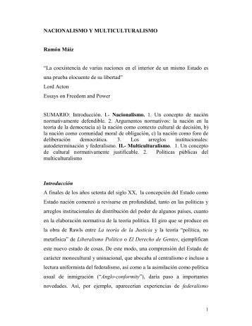 NACIONALISMO Y MULTICULTURALISMO Ramón Máiz “La ...