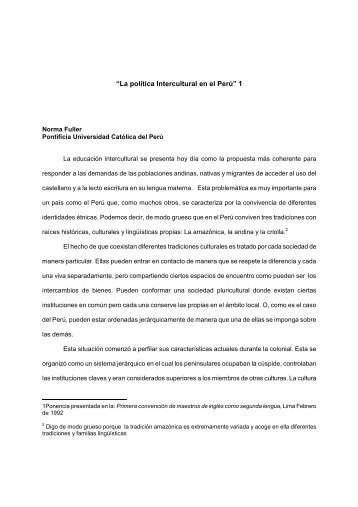 “La política Intercultural en el Perú” 1 - Pontificia Universidad ...