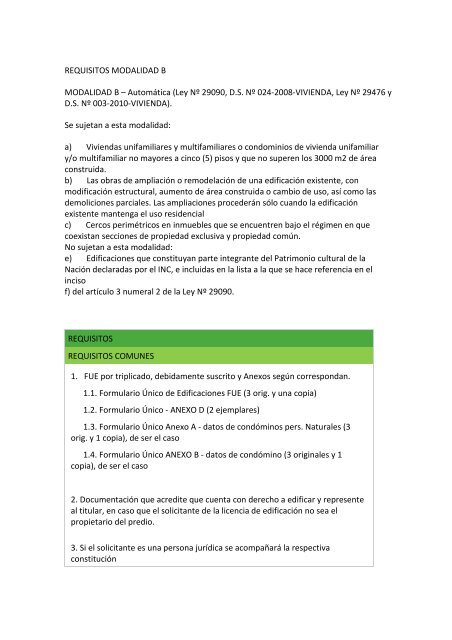 REQUISITOS MODALIDAD B MODALIDAD B – Automática (Ley Nº ...