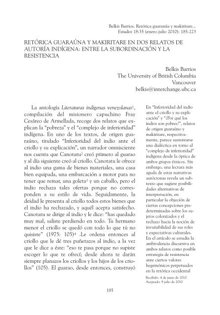 Retórica guaraúna y makiritare en dos relatos de autoría indígena