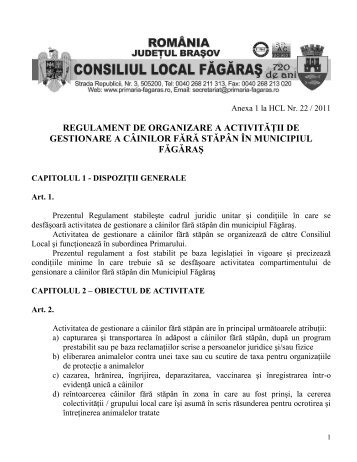 regulament de organizare a activităţii de gestionare a câinilor fără ...