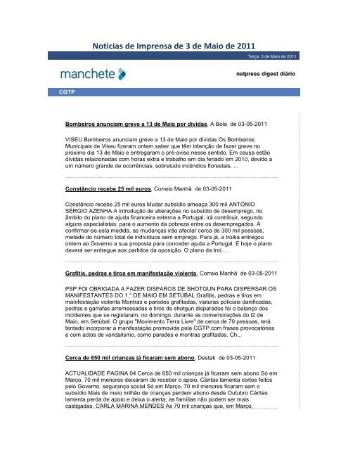 Noticias de Imprensa de 3 de Maio de 2011 - Fesete