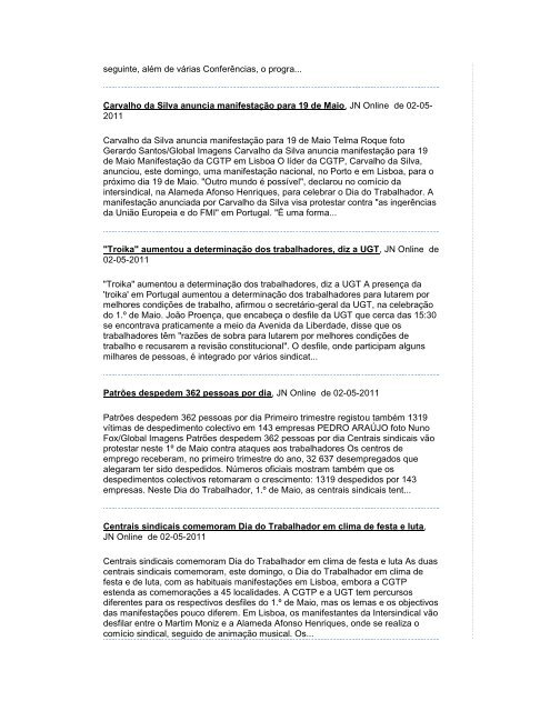 Noticias de Imprensa de 3 de Maio de 2011 - Fesete