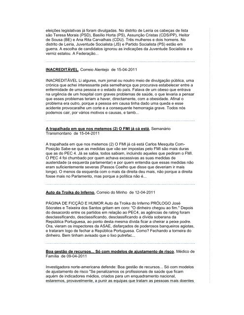 Noticias de Imprensa de 3 de Maio de 2011 - Fesete