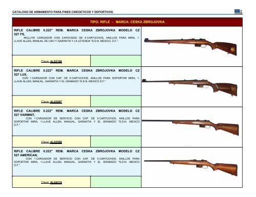 catalogo de armas para fines cinegeticos y deportivos.