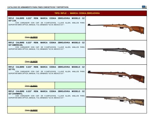 catalogo de armas para fines cinegeticos y deportivos.