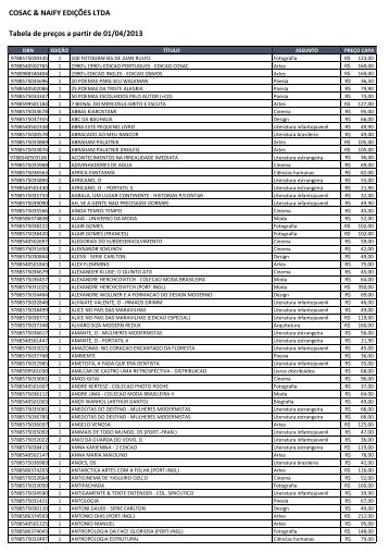 Download da lista de preços vigente. - Cosac Naify