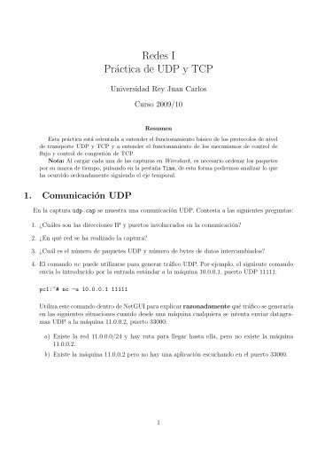 Redes I Práctica de UDP y TCP - Portal de Docencia de la ETSIT ...