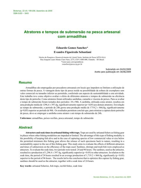 Atratores e tempos de submersão na pesca artesanal ... - Biotemas