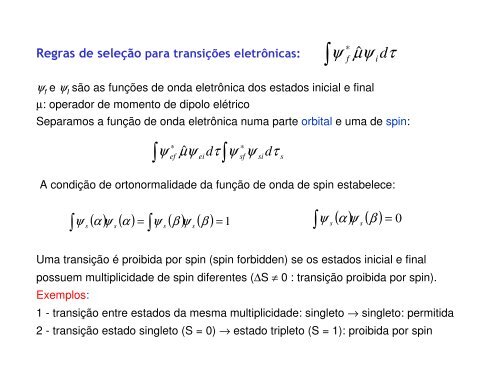 Espectros eletrônicos de moléculas - IFSC