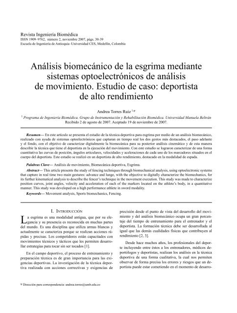 Análisis biomecánico de la esgrima mediante sistemas - Revista ...