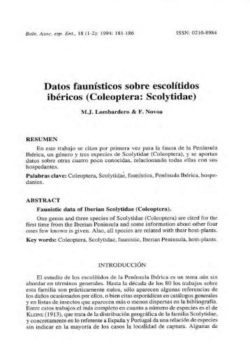 Datos faunísticos sobre escolítidos ibéricos (Coleóptera: Scolytidae)