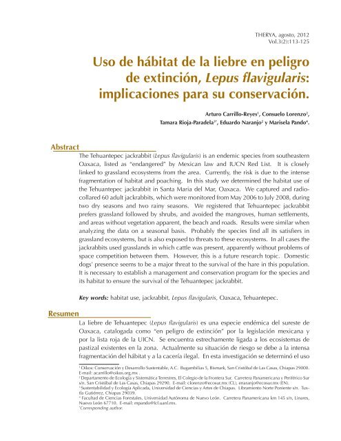 Uso de hábitat de la liebre en peligro de extinción, Lepus flavigularis
