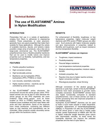 The use of ELASTAMINE Amines in Nylon Modification