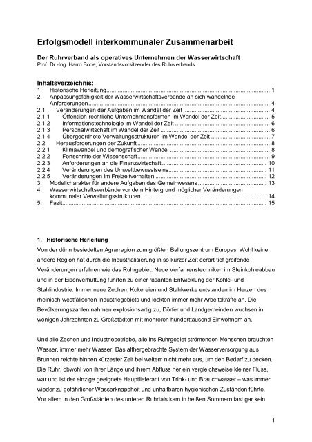 Erfolgsmodell interkommunaler Zusammenarbeit - Ruhrverband