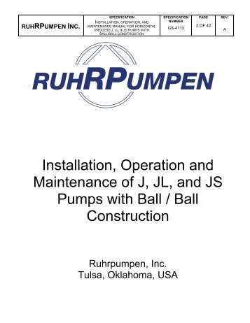 Installation, Operation & Maintenance of VLT Pumps - Ruhrpumpen