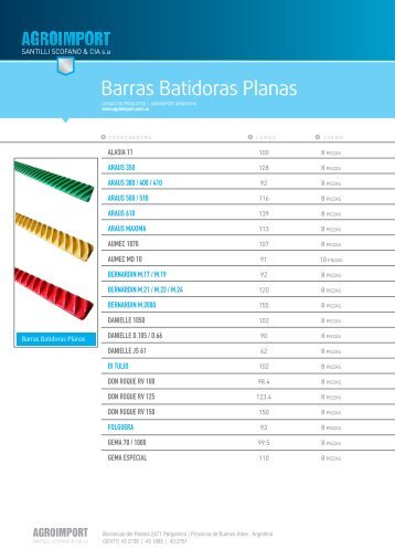 listado barras batidoras planas e integrales 2013 - AGROIMPORT