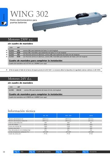 Información técnica del motor WING