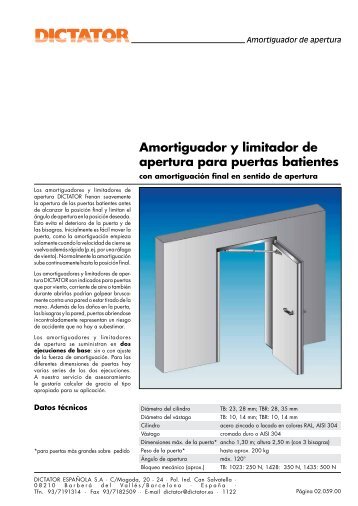 Amortiguador y limitador de apertura para puertas batientes - Dictator