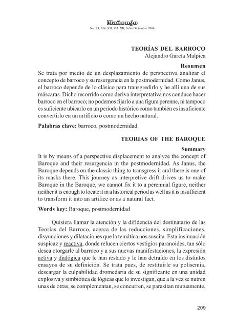 TEORÍAS DEL BARROCO Alejandro García Malpica Resumen Se ...