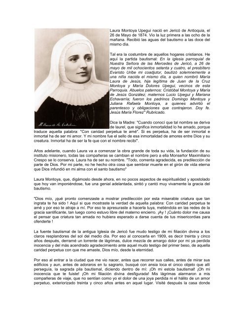 Biografía Madre Laura - Misioneras de Madre Laura