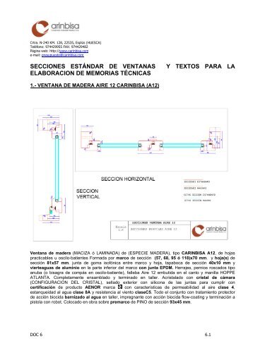 Carinbisa Secciones estándar ventanas - Maderas Planes