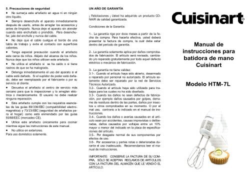 Manual de instrucciones para batidora de mano Cuisinart Modelo ...