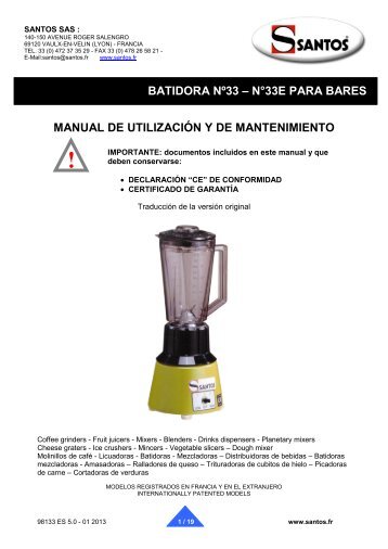 MANUAL DE UTILIZACIÓN Y DE MANTENIMIENTO BATIDORA ...